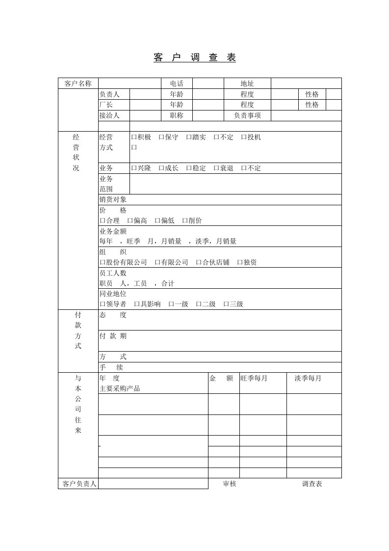 客户调查表范本.DOC