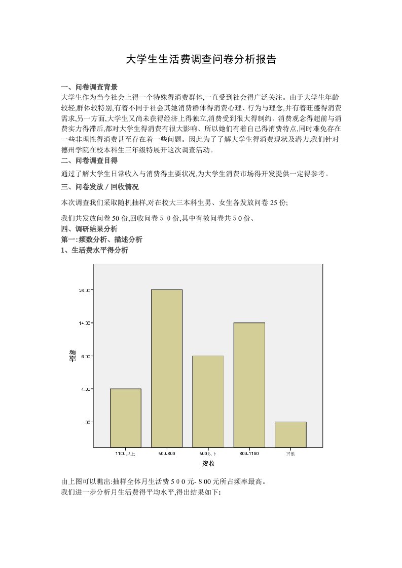 统计学课程设计-大学生生活费调查报告