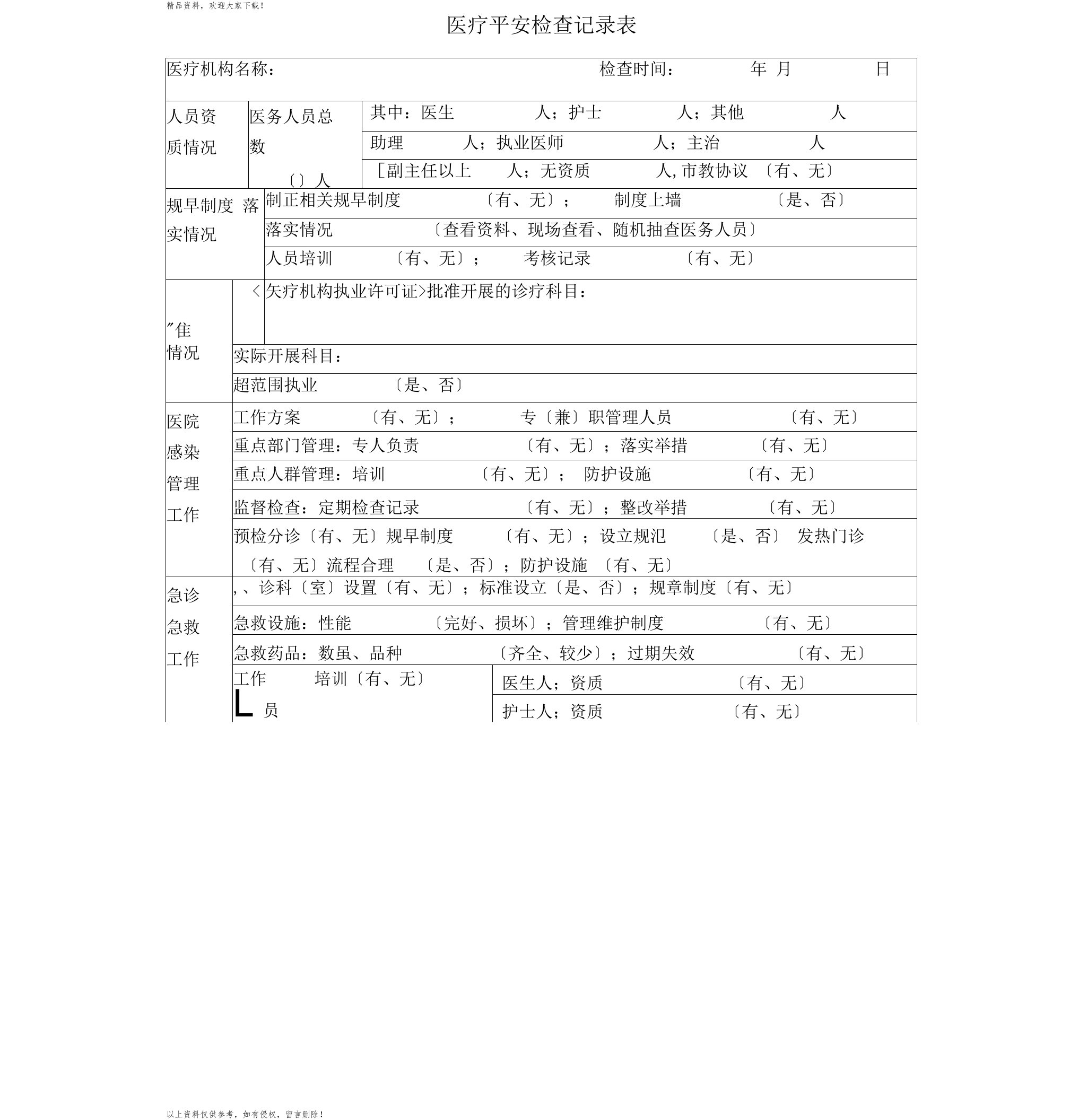 医疗安全检查记录表