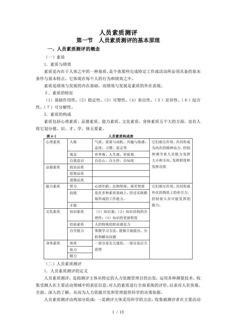 人员素质构成表