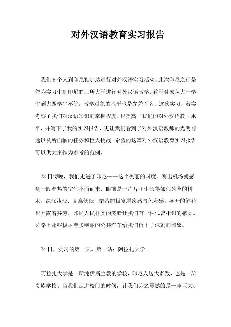 对外汉语教育实习报告