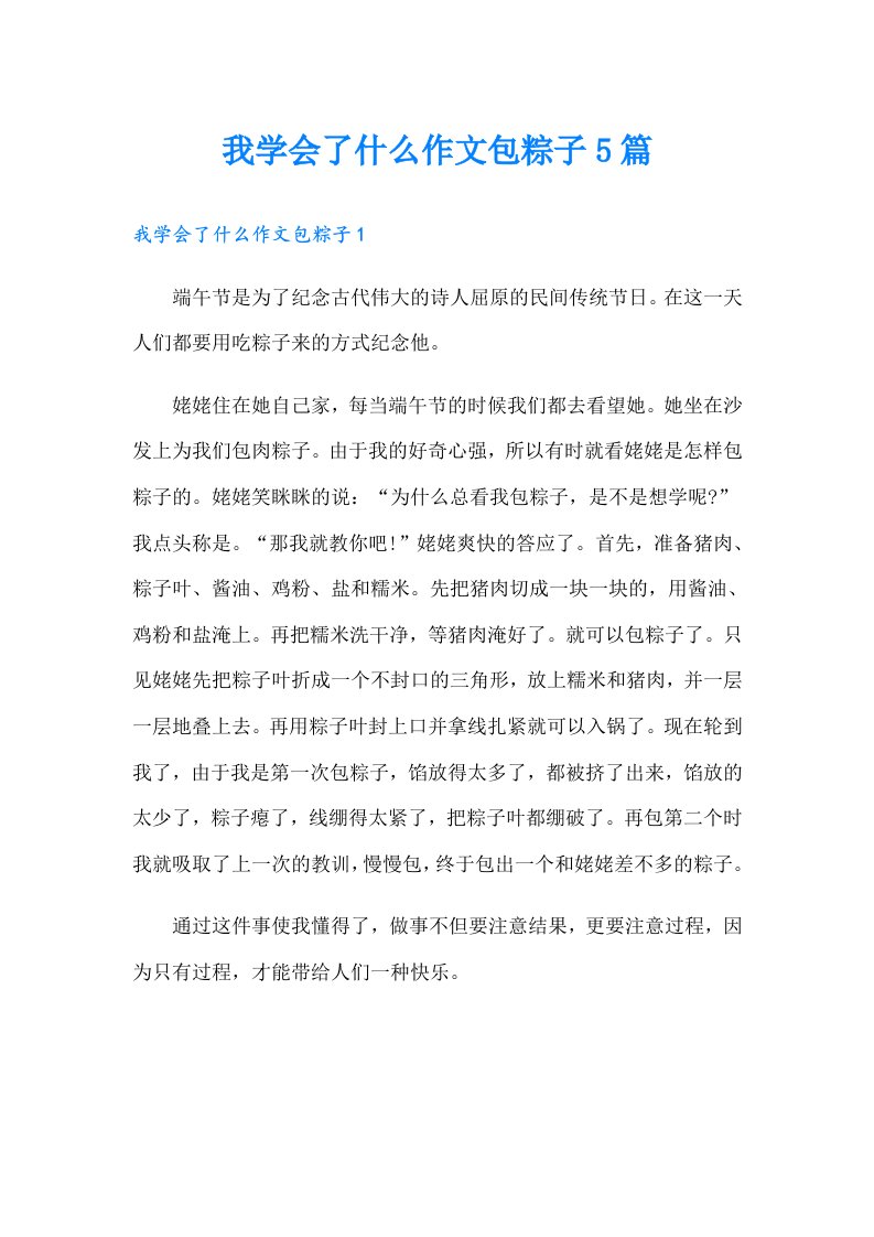 我学会了什么作文包粽子5篇