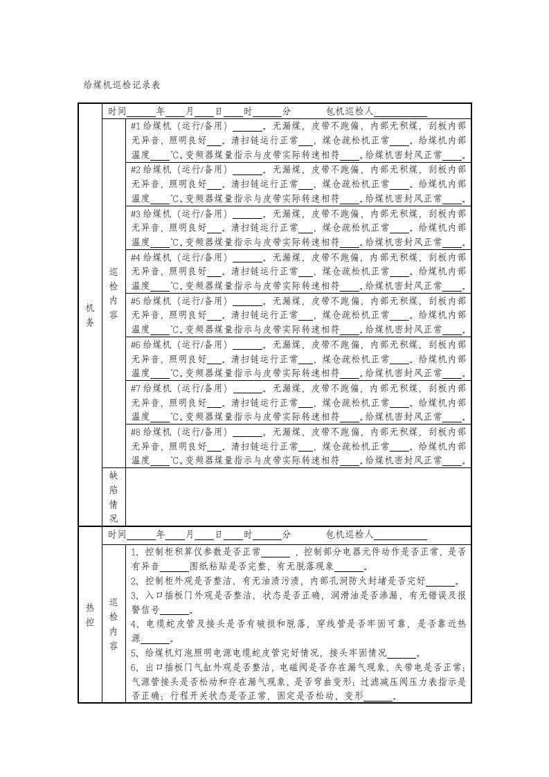 给煤机巡检记录表