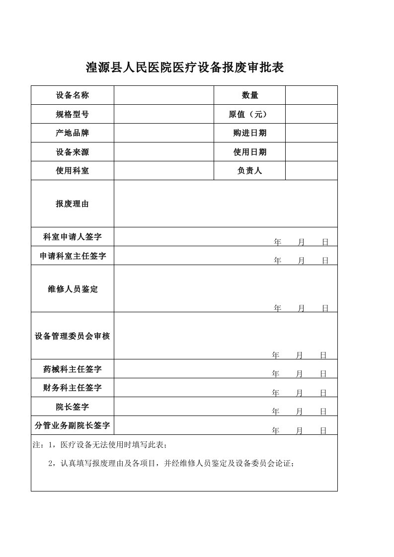 医疗设备报废审批表