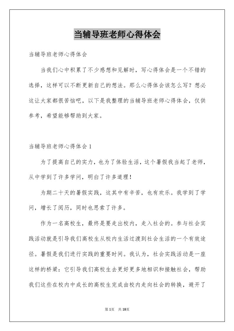 当辅导班老师心得体会例文