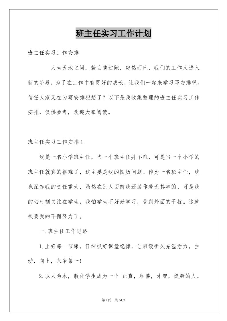 班主任实习工作计划优质