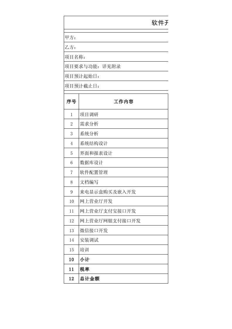 软件开发报价单