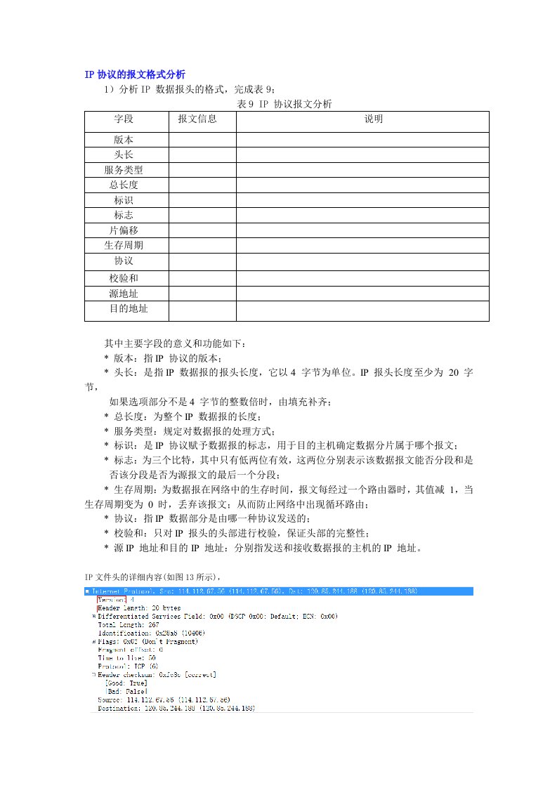 IP协议的报文格式分析