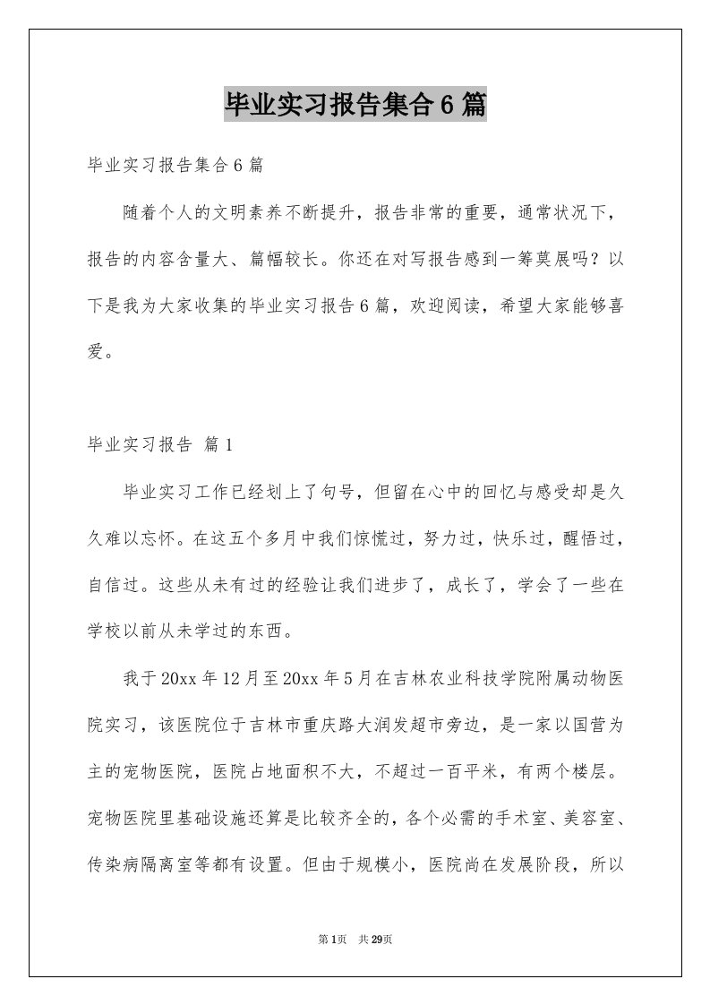 毕业实习报告集合6篇精品