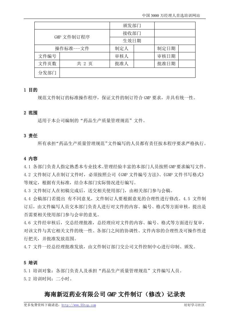 【管理精品】GMP文件制订程序