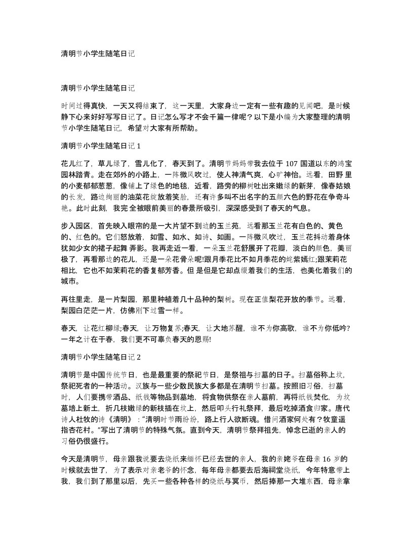 清明节小学生随笔日记