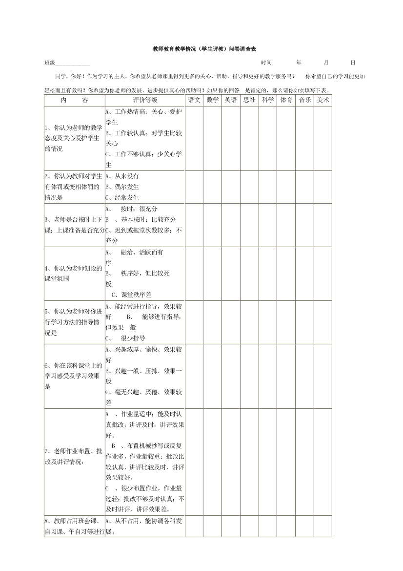 调查问卷表（修改）