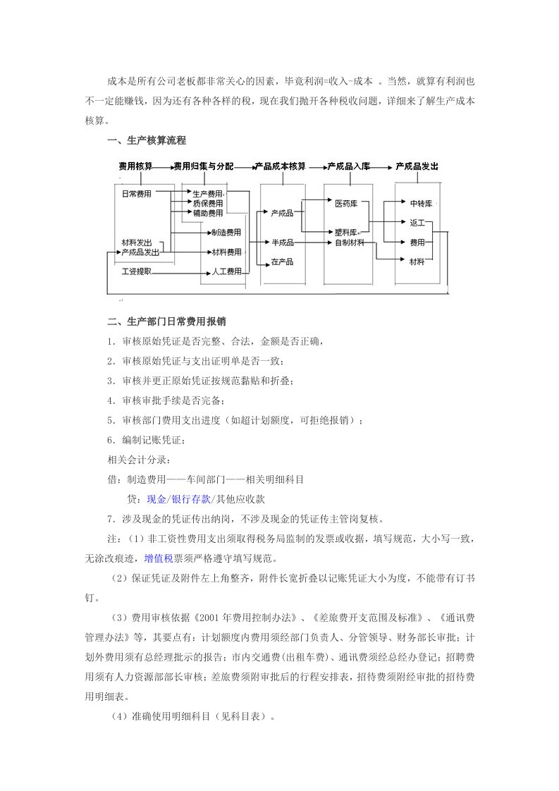 公司企业成本核算一般流程