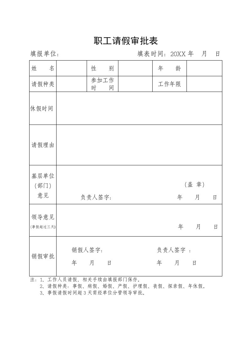 职工请销假申请表