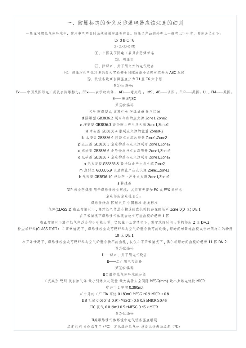 防爆标志的含义和防爆电器应该注意的细则