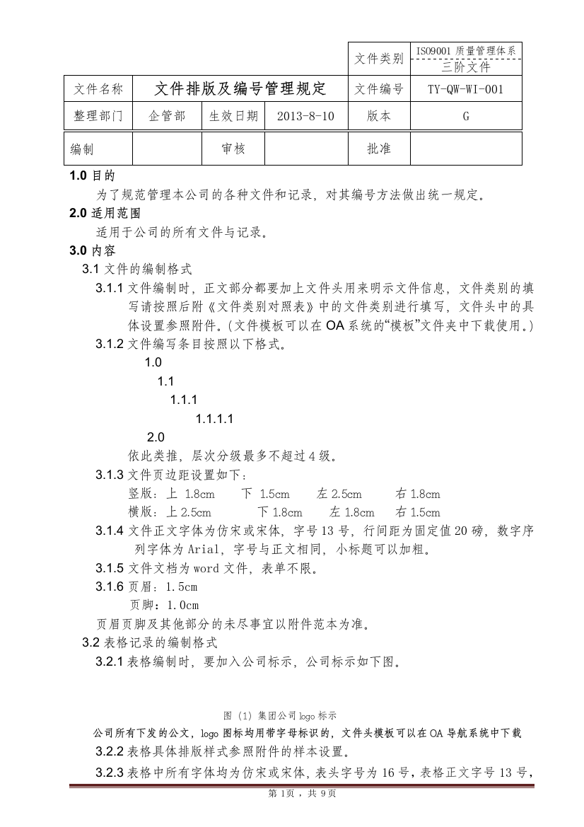 文件排版及编号管理规定