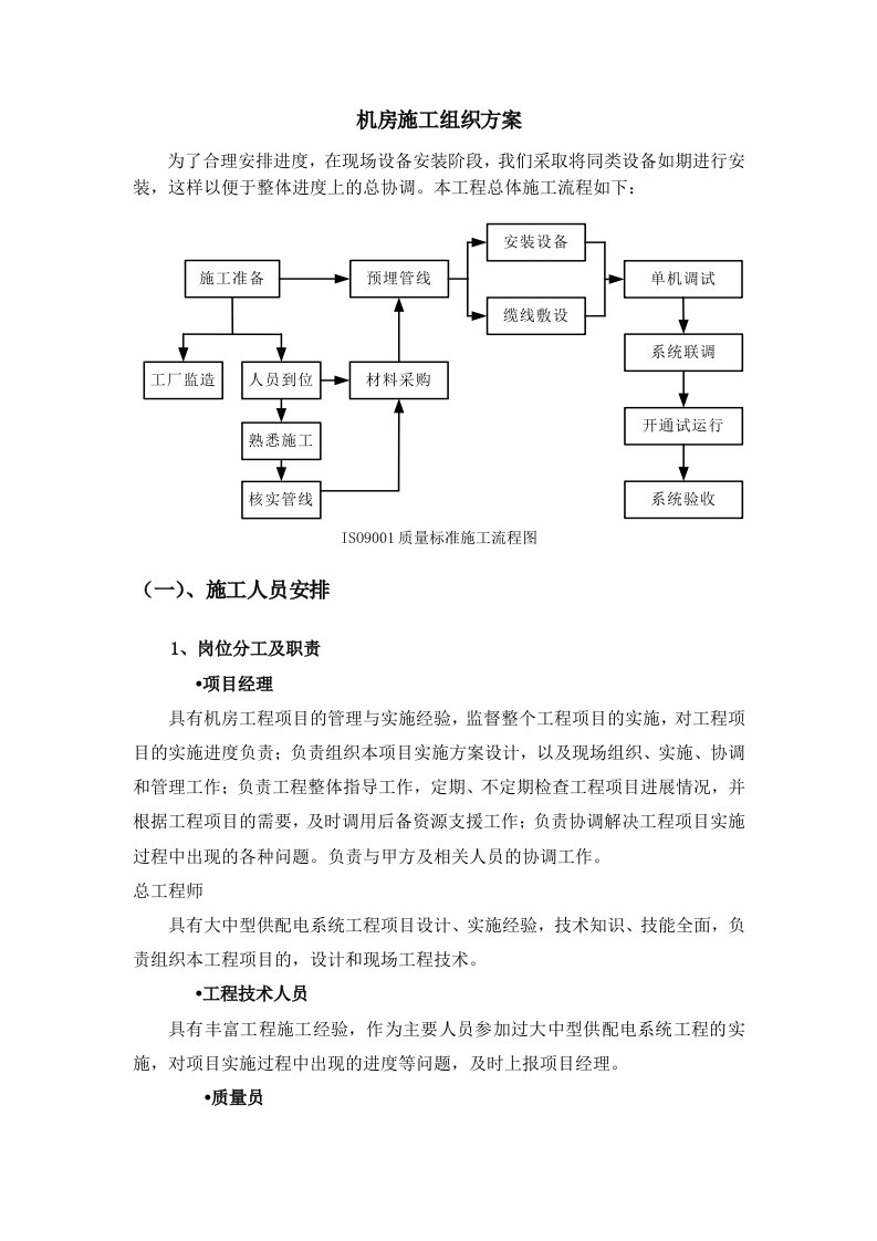 机房施工组织方案(含摄像头、UPS、发电机、防静电地板、消防设备等安装)