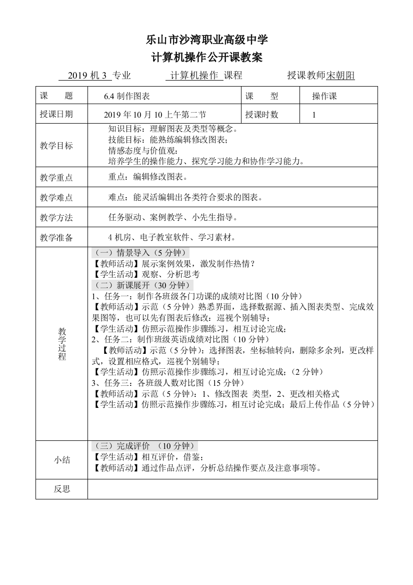 宋朝阳—2019年下期64制作图表任务实施公开课教案