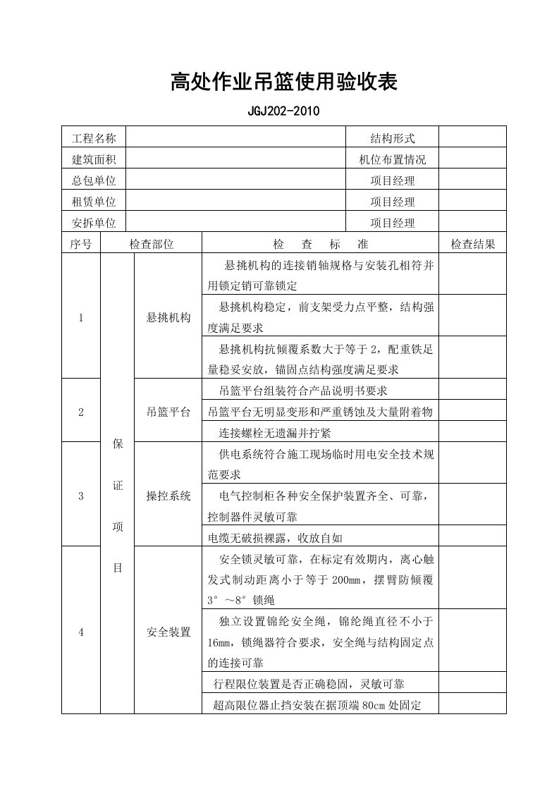 JGJ202高处作业吊篮使用验收表