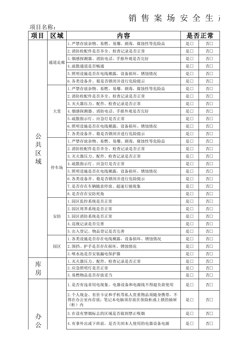 物业公司安全生产检查情况表