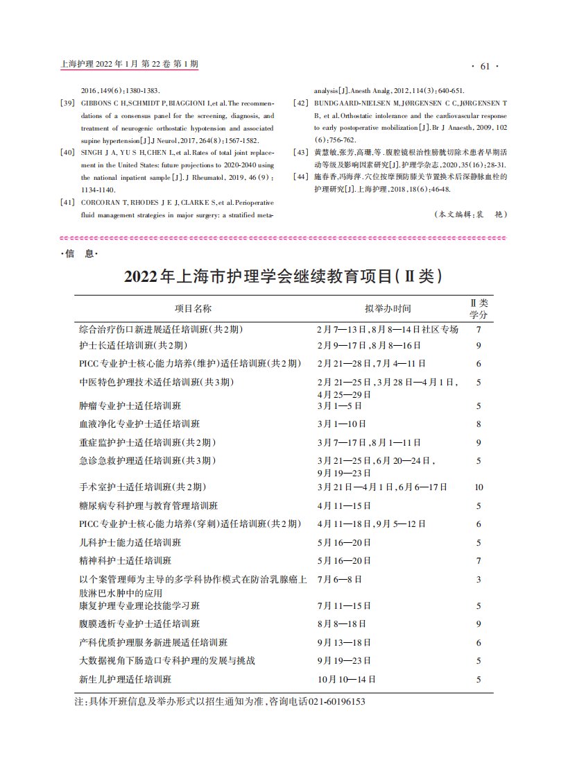 2022年上海市护理学会继续教育项目(Ⅱ类)