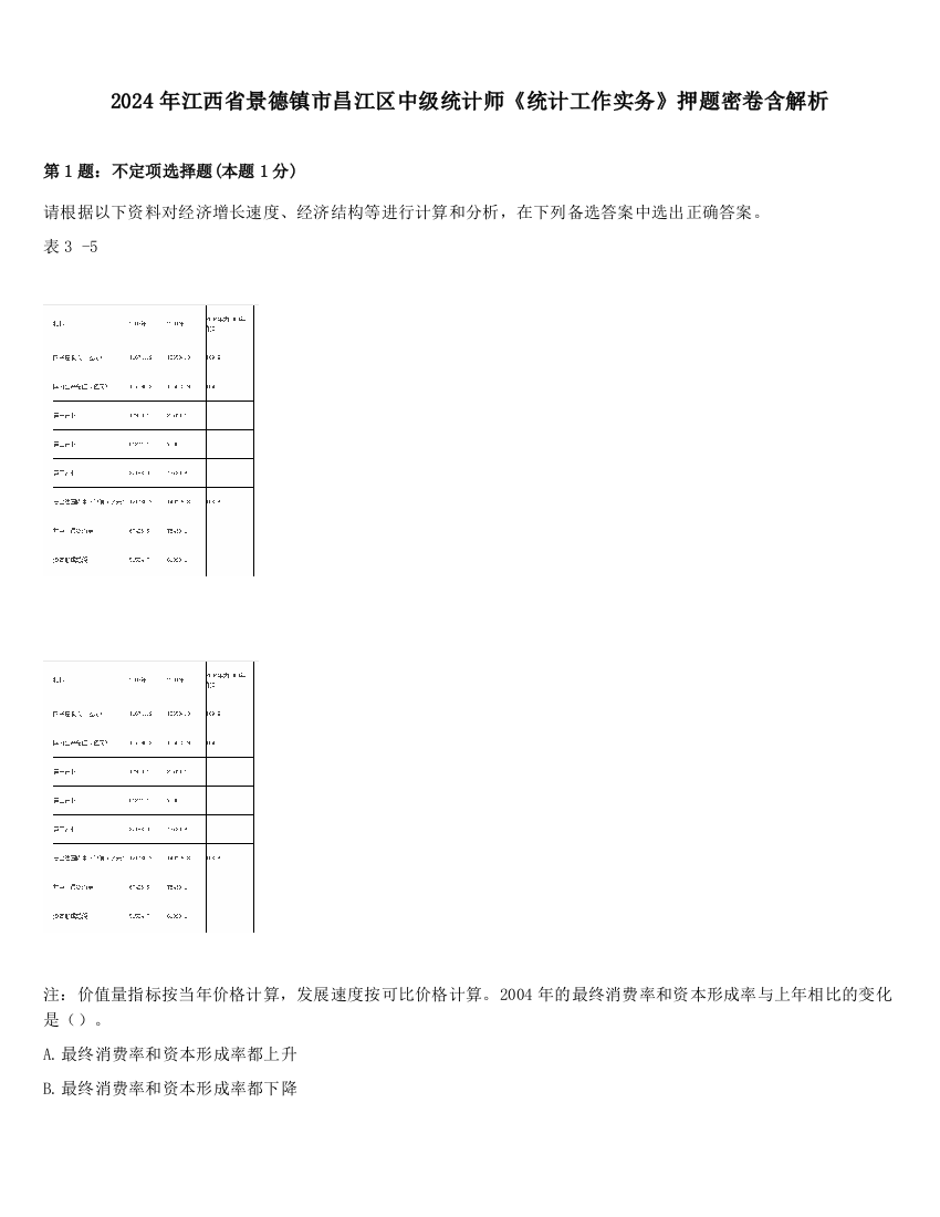 2024年江西省景德镇市昌江区中级统计师《统计工作实务》押题密卷含解析