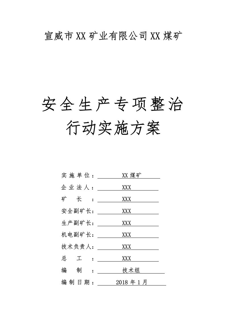 煤矿安全生产专项整治行动实施方案