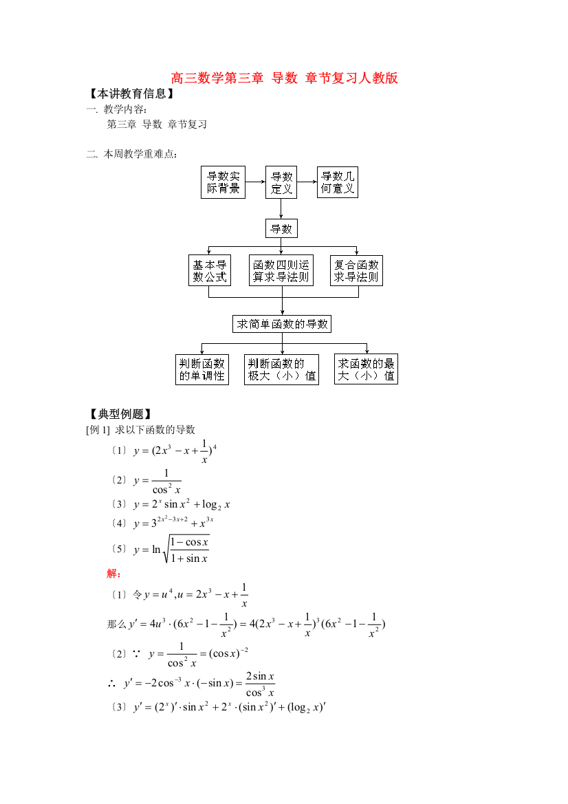 （整理版）高三数学第三章导数章节复习人教