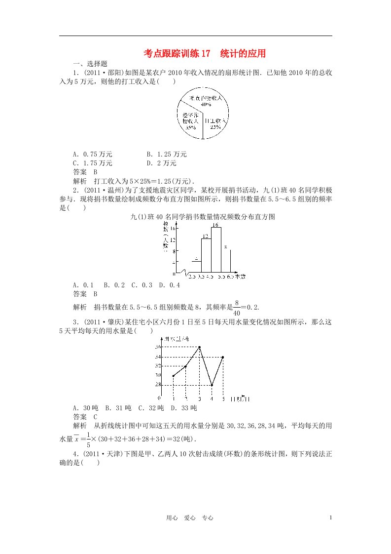 中考数学一轮复习考点跟踪训练17统计的应用浙教版