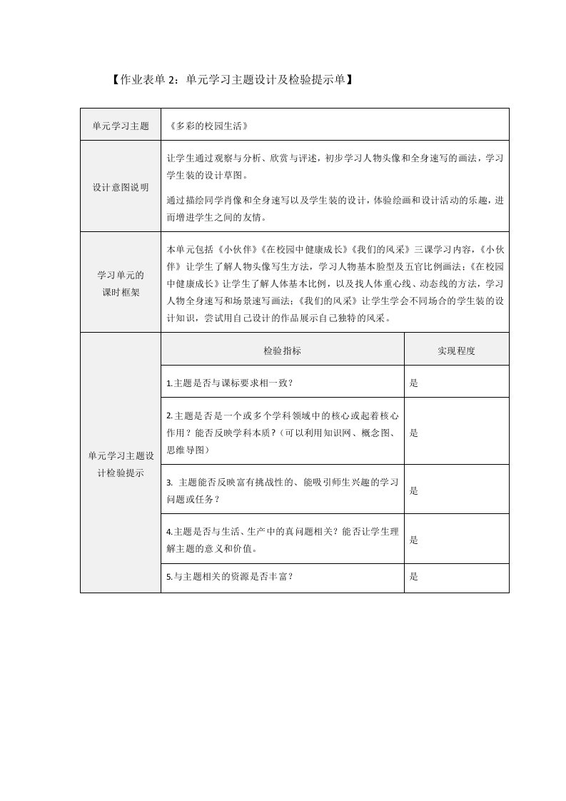 单元学习主题设计及检验提示单