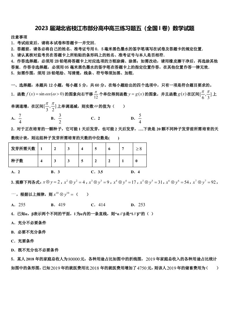 2023届湖北省枝江市部分高中高三练习题五（全国I卷）数学试题