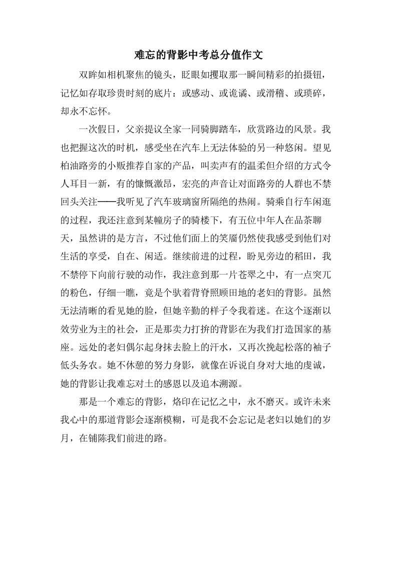 难忘的背影中考作文