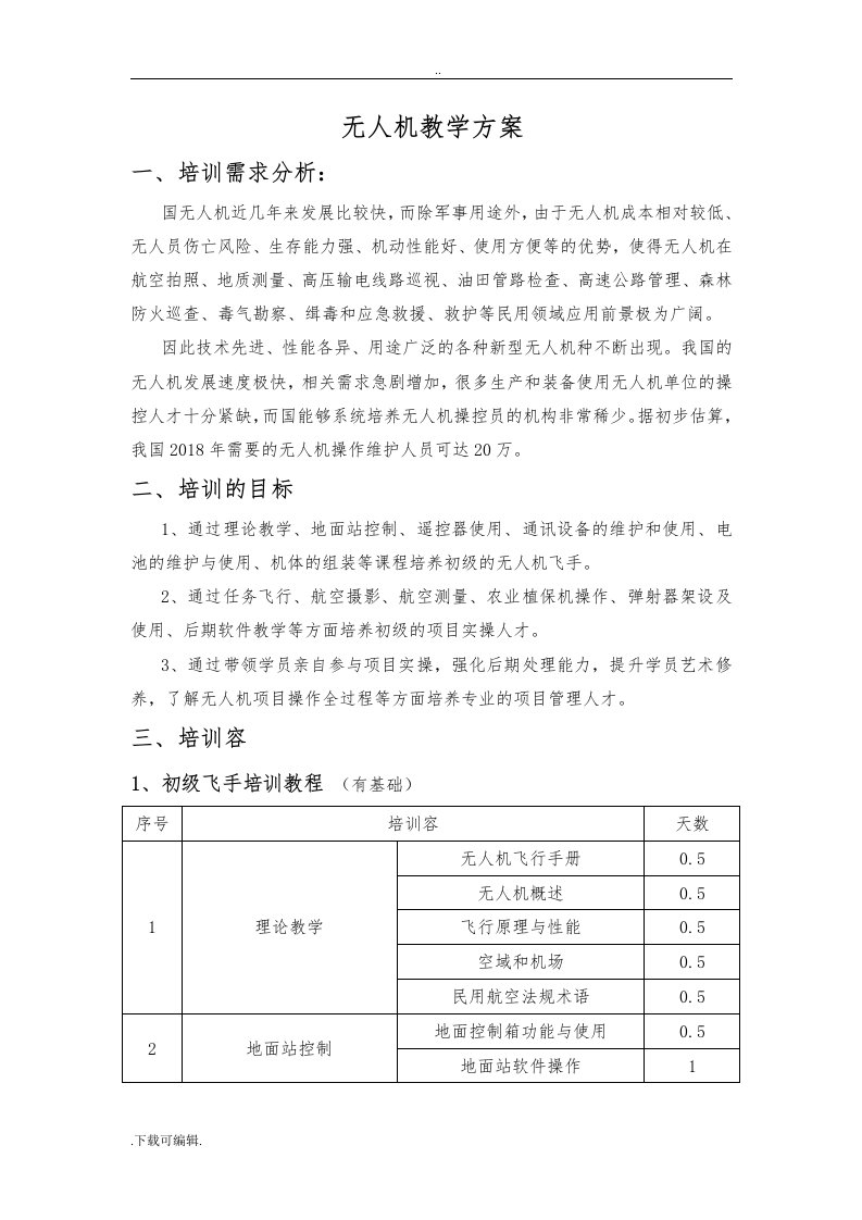 无人机教学方案设计