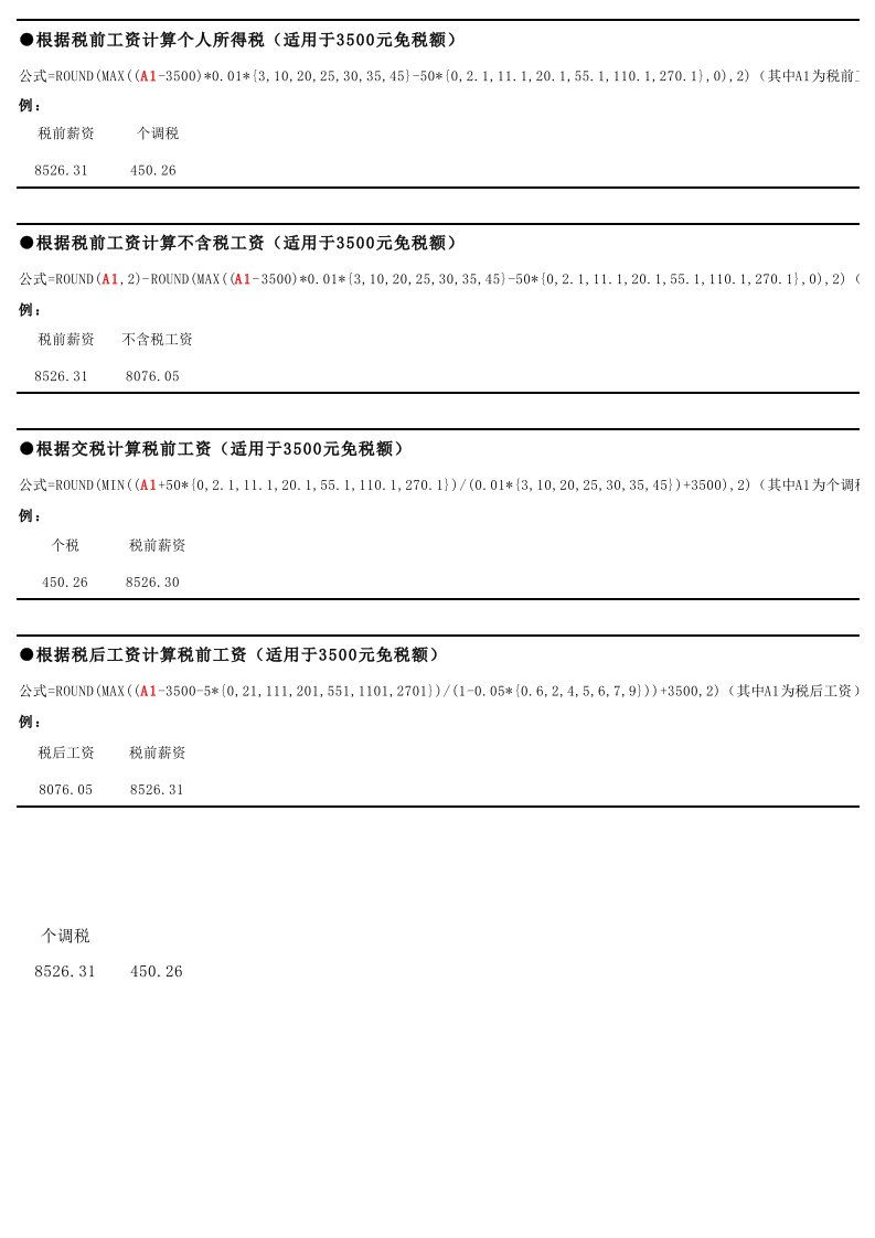 新税率税前、税后工资相互转换公式