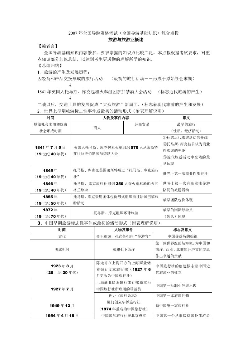 全国导游资格考试全国导游基础知识综合点拨