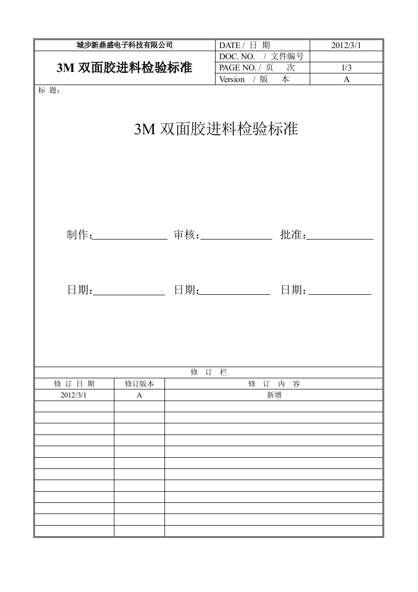 3M双面胶进料检验标准