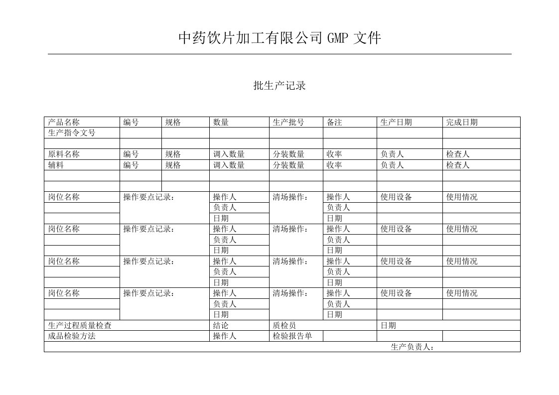 【管理精品】批生产记录