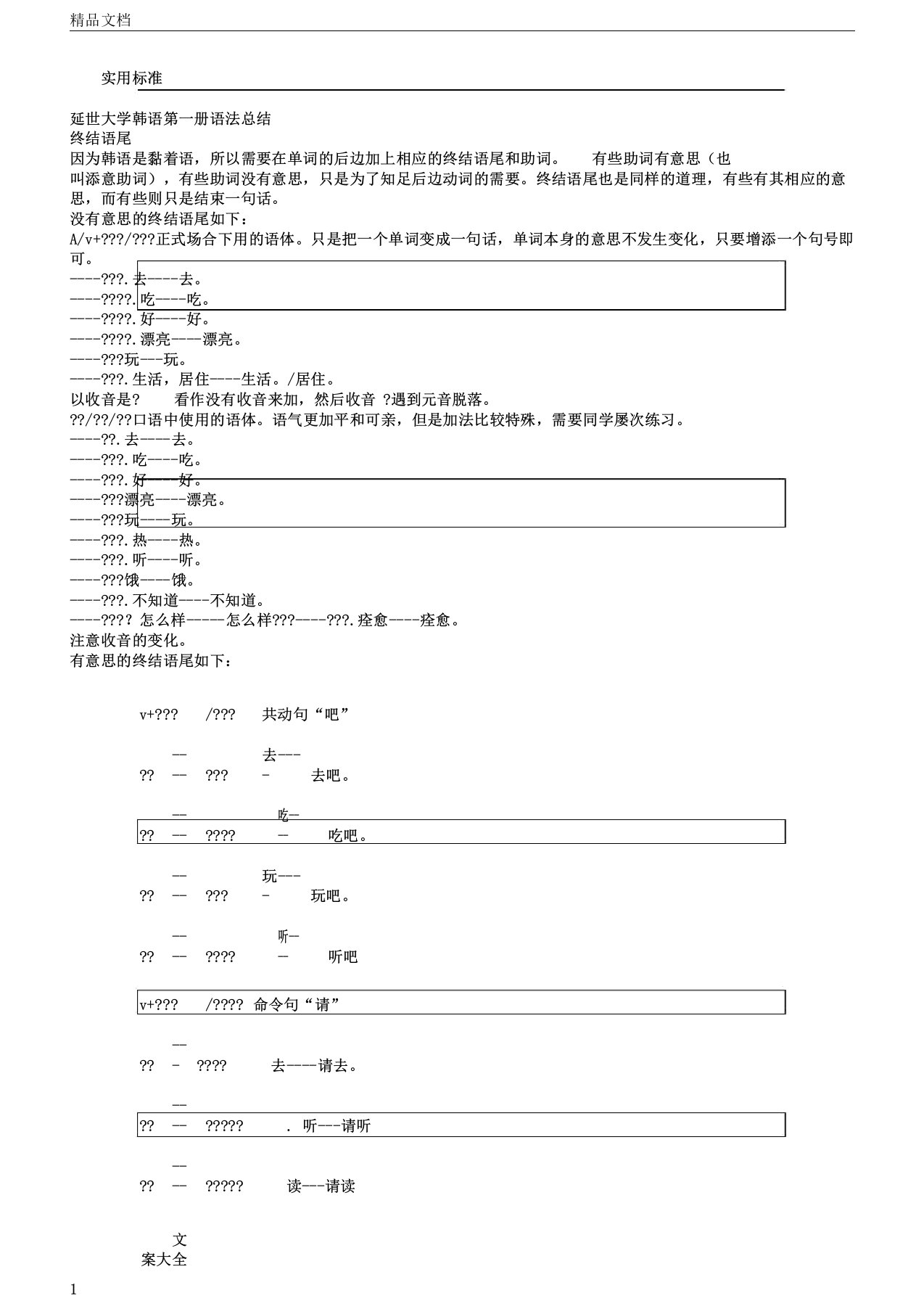 延世大学韩语第一册语法总结