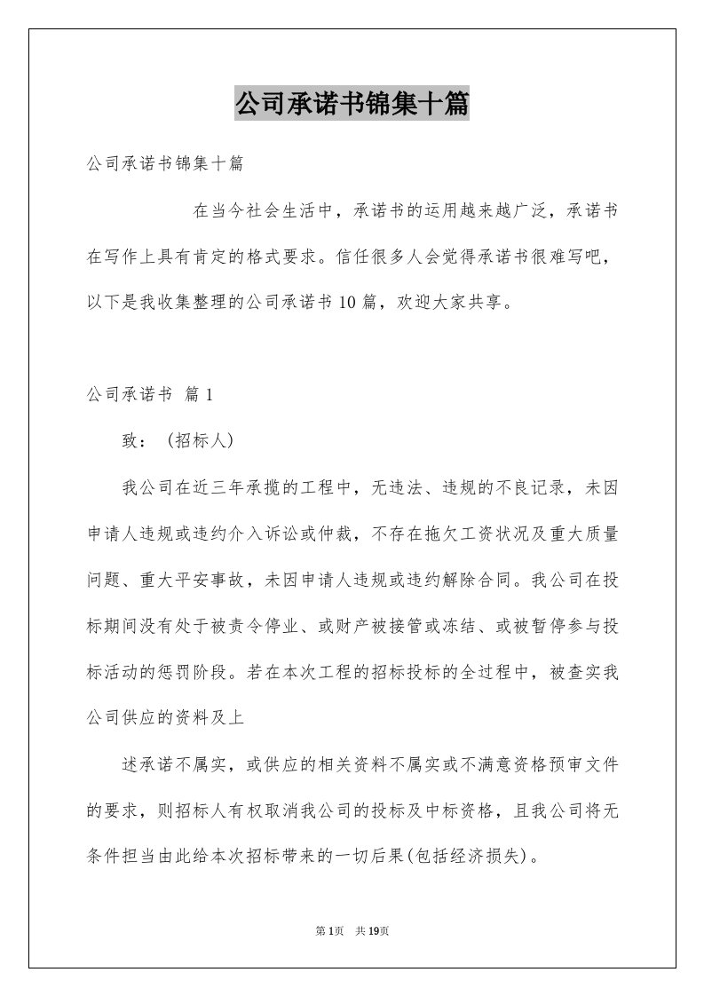 公司承诺书锦集十篇