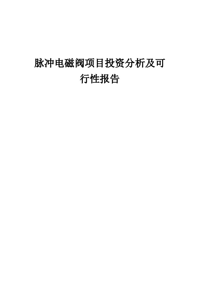 2024年脉冲电磁阀项目投资分析及可行性报告