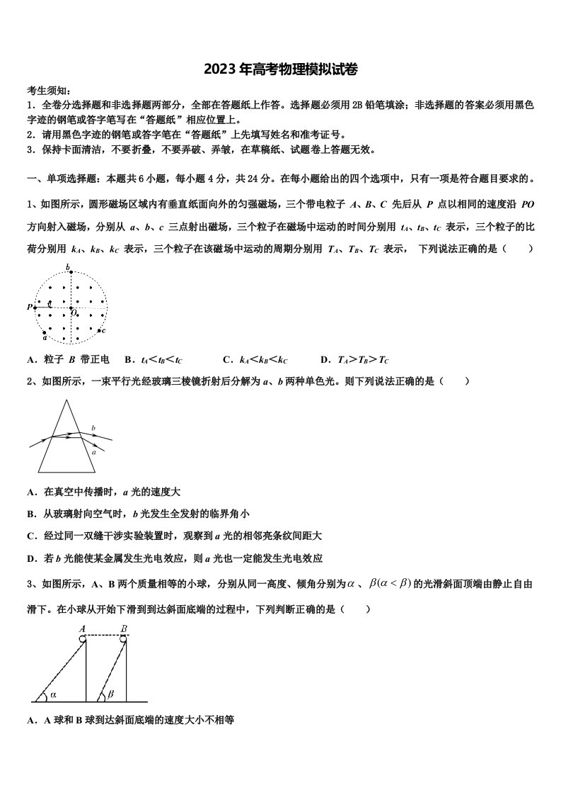 北京市育英学校2023年高三冲刺模拟物理试卷含解析