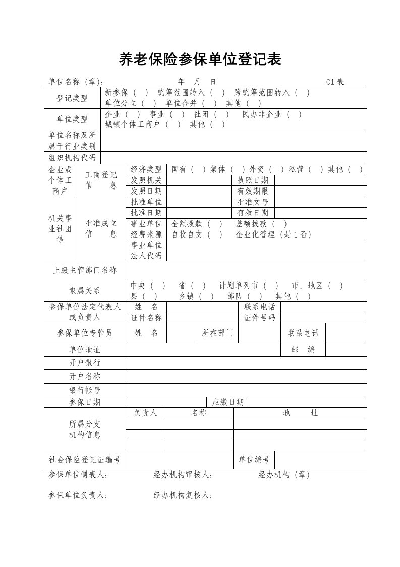 养老保险参保单位登记表