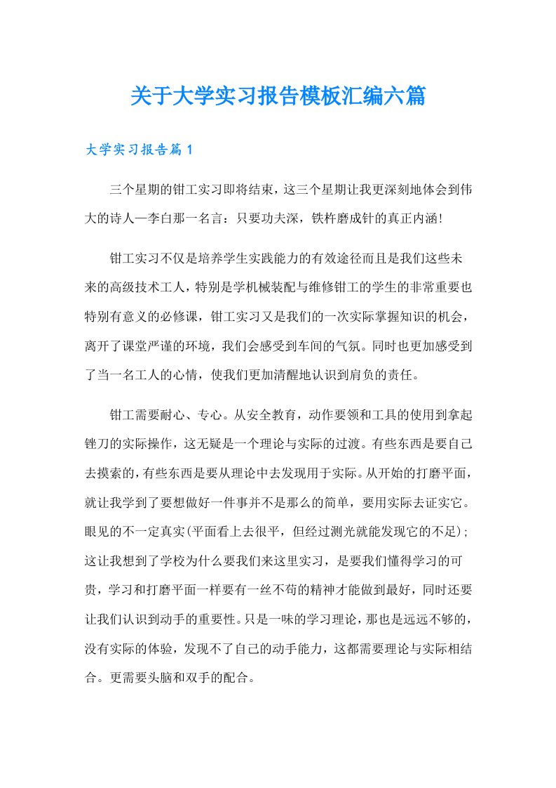 关于大学实习报告模板汇编六篇