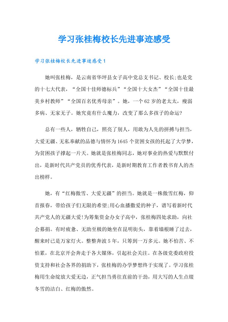 学习张桂梅校长先进事迹感受