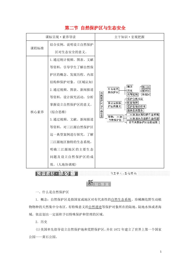 2021_2022学年新教材高中地理第二单元生态环境与国家安全第二节自然保护区与生态安全学案鲁教版选择性必修3