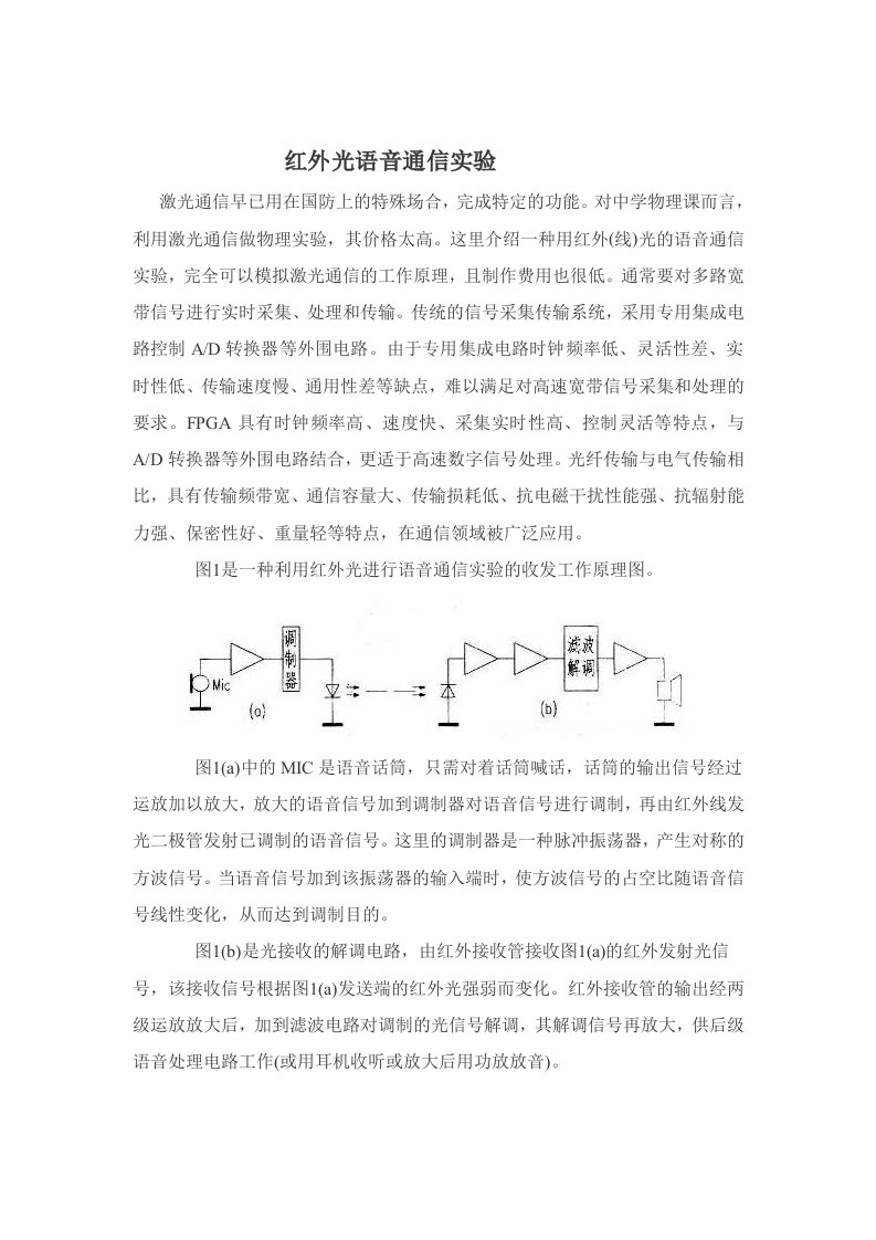 红外光语音通信实验