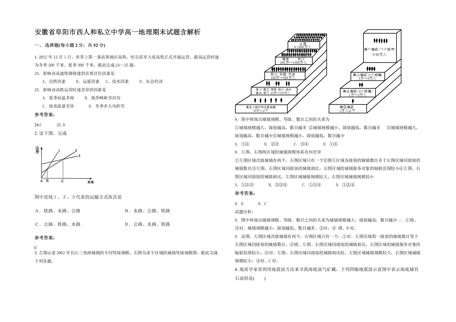 安徽省阜阳市西人和私立中学高一地理期末试题含解析