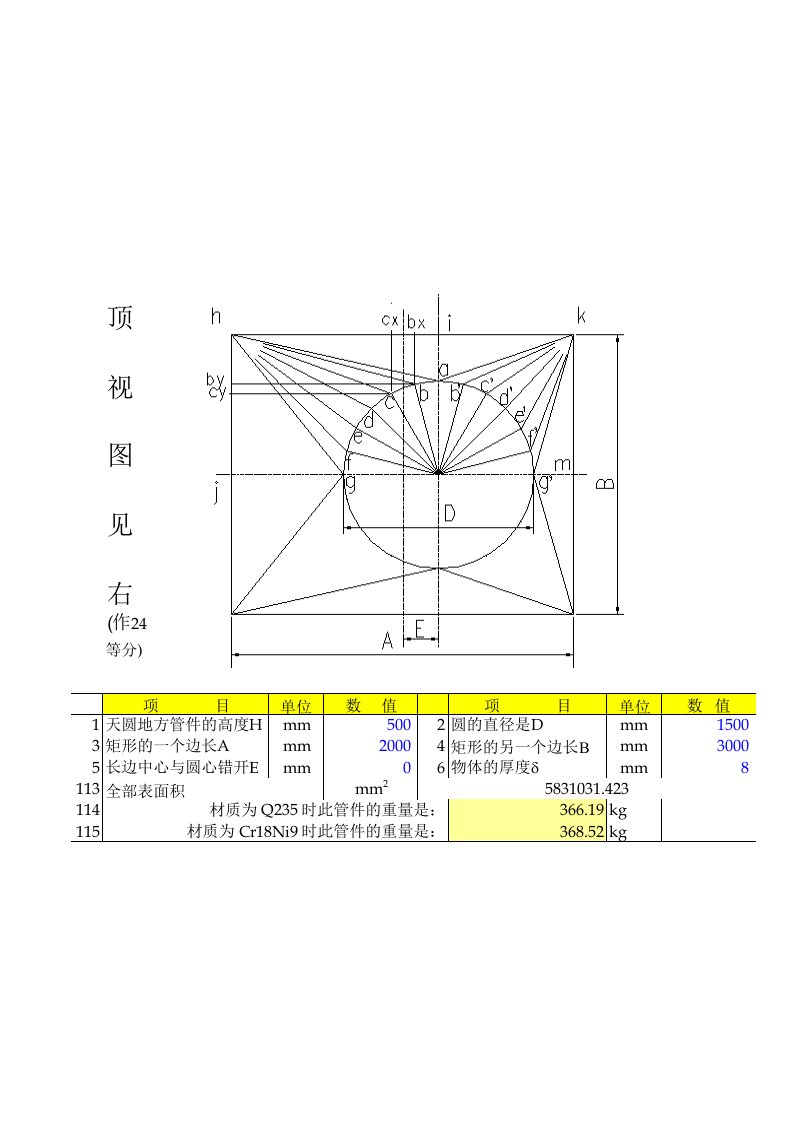 天圆地方等管件重量计算