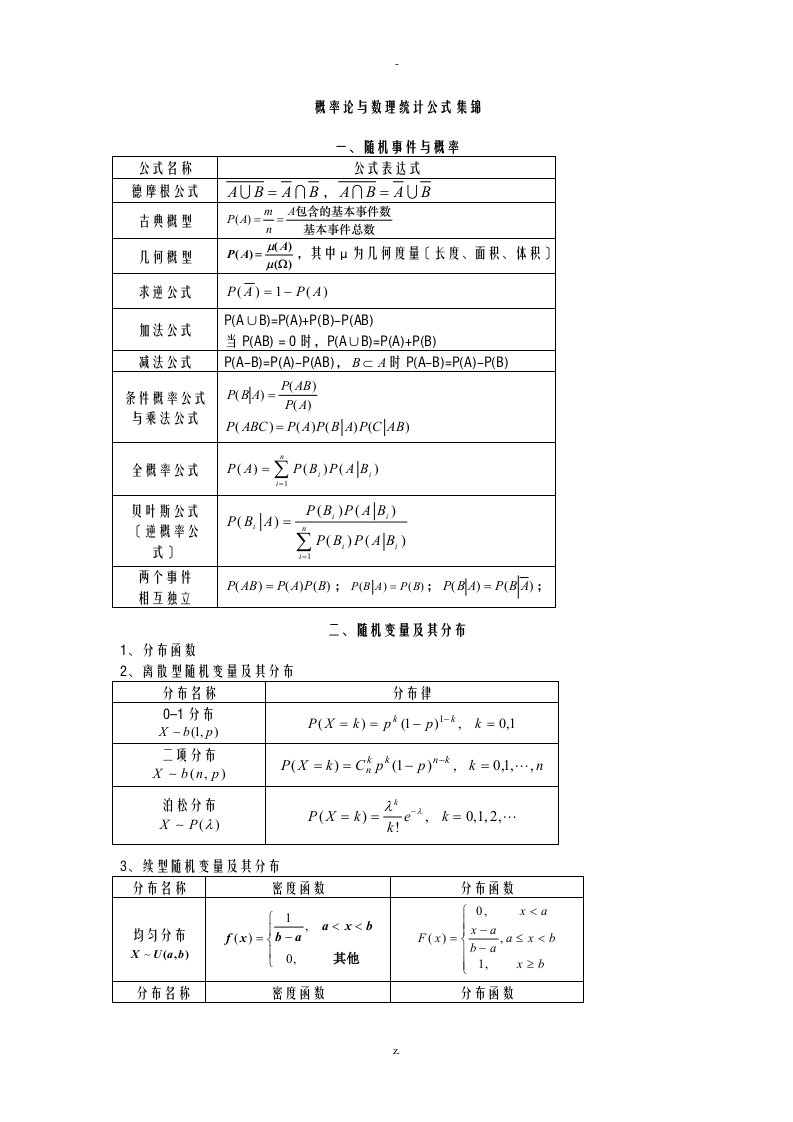 概率论及数理统计公式集锦