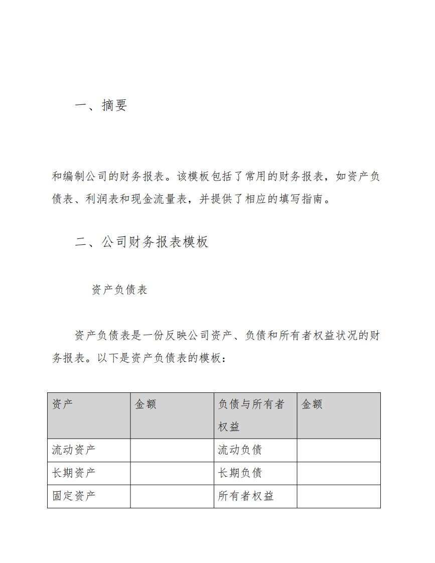 公司财务报表文件模板